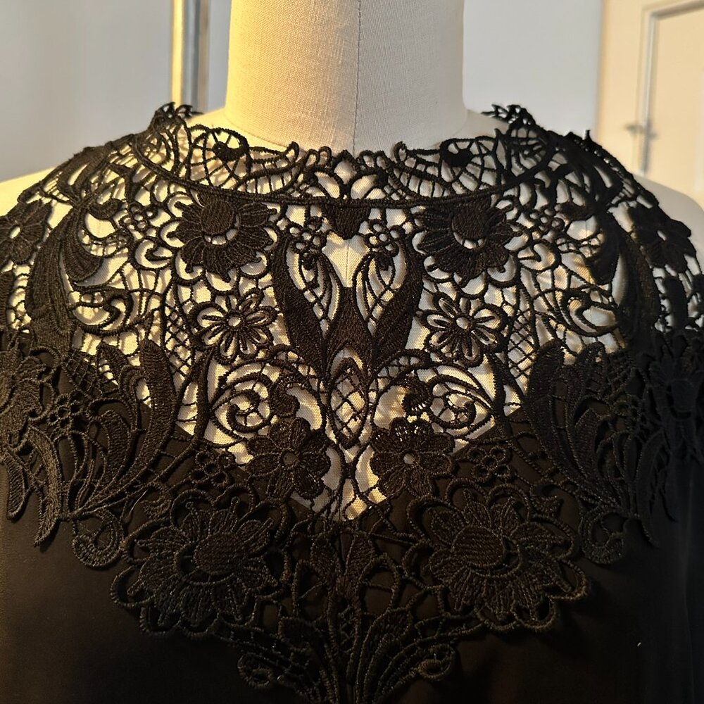 Elegant Black Lace Overlay Blouse - Size 14-16